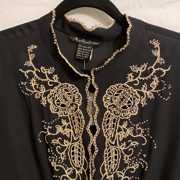 NWT π€ E.I.C. 100% Silk, Embroidered Beaded Blouse, Empire Waist, Side Zipper - Picture 5 of 12